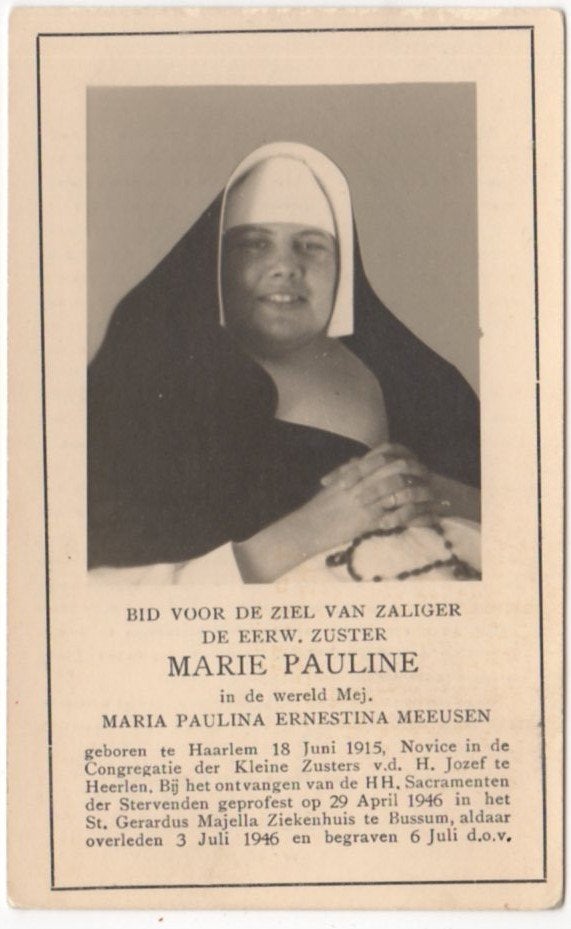 zr. Marie Pauline E. Meeusen 1915 Haarlem + 1946 Bussum, Verzenden