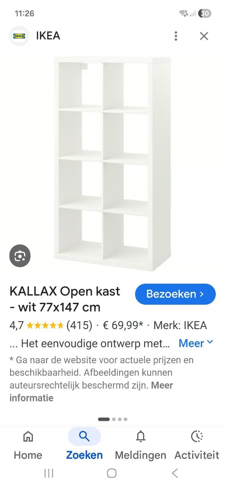 Kallax kast vakken kast, Ophalen, Gebruikt, 25 tot 50 cm, Minder dan 100 cm