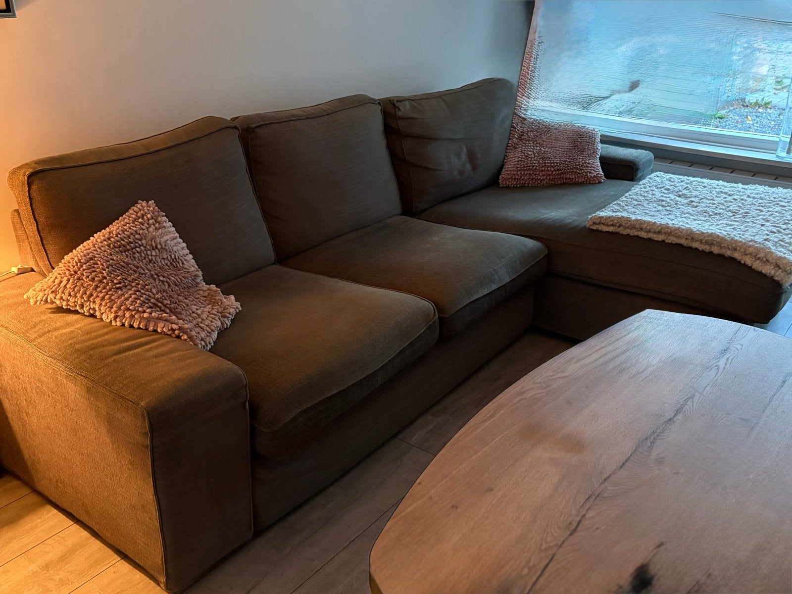 Comfortabele Hoekbank - Bruin Stof, Ophalen, 250 tot 300 cm, Gebruikt, Hoekbank
