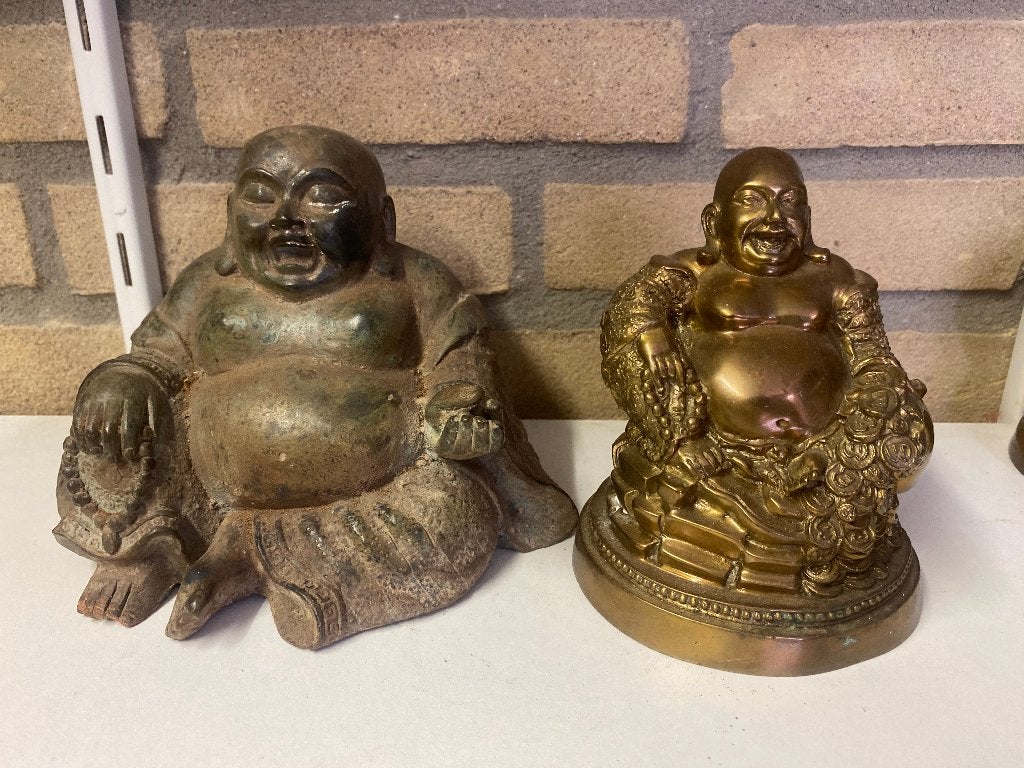 2 bronzen beelden van Happy boeddha, Ophalen of Verzenden, Zo goed als nieuw, Nvt, Nvt