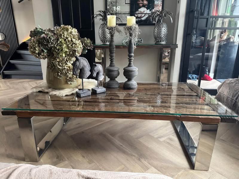 meubelset van massief hout,salontafel, eettafel & tv-meubel, Huis en Inrichting, Tafels | Eettafels, Ophalen, Zo goed als nieuw