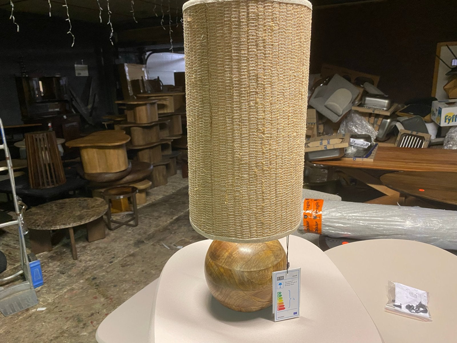 Tafellamp Gadja mangohout met jute kap 54,5cm, Ophalen, Overige merken, Nieuw, E27 (groot)