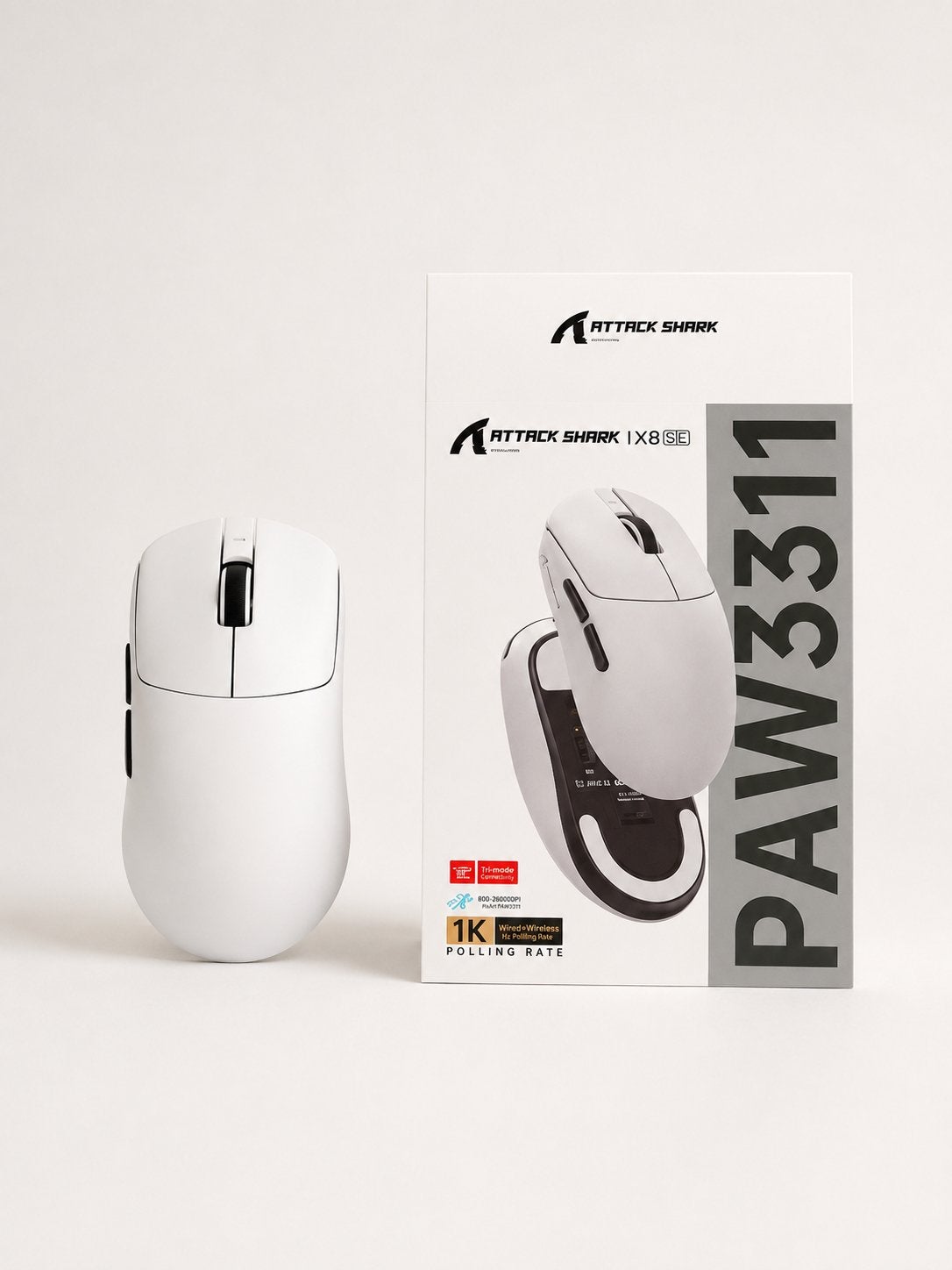 Attack Shark X8 SE Draadloze Gaming Muis - Wit, Computers en Software, Muizen, Rechtshandig, Muis, Gaming muis, Nieuw