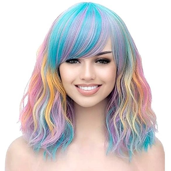 Pruik schouderlang bob model in pastel kleuren met pony, Ophalen of Verzenden, Nieuw, Pruik of Haarverlenging