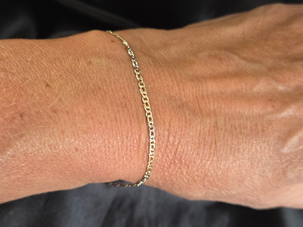 Vintage gouden bi-color valkenoog schakel armband. 2026/594, ., Ophalen of Verzenden, Zo goed als nieuw, .