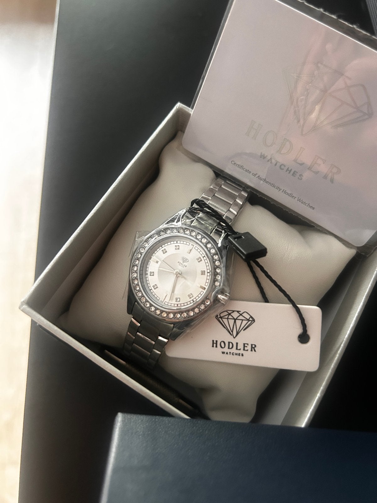 Hodler Bellinzona-Silver Silver Horloge met Strass, Staal, Polshorloge, Nieuw, Met strass