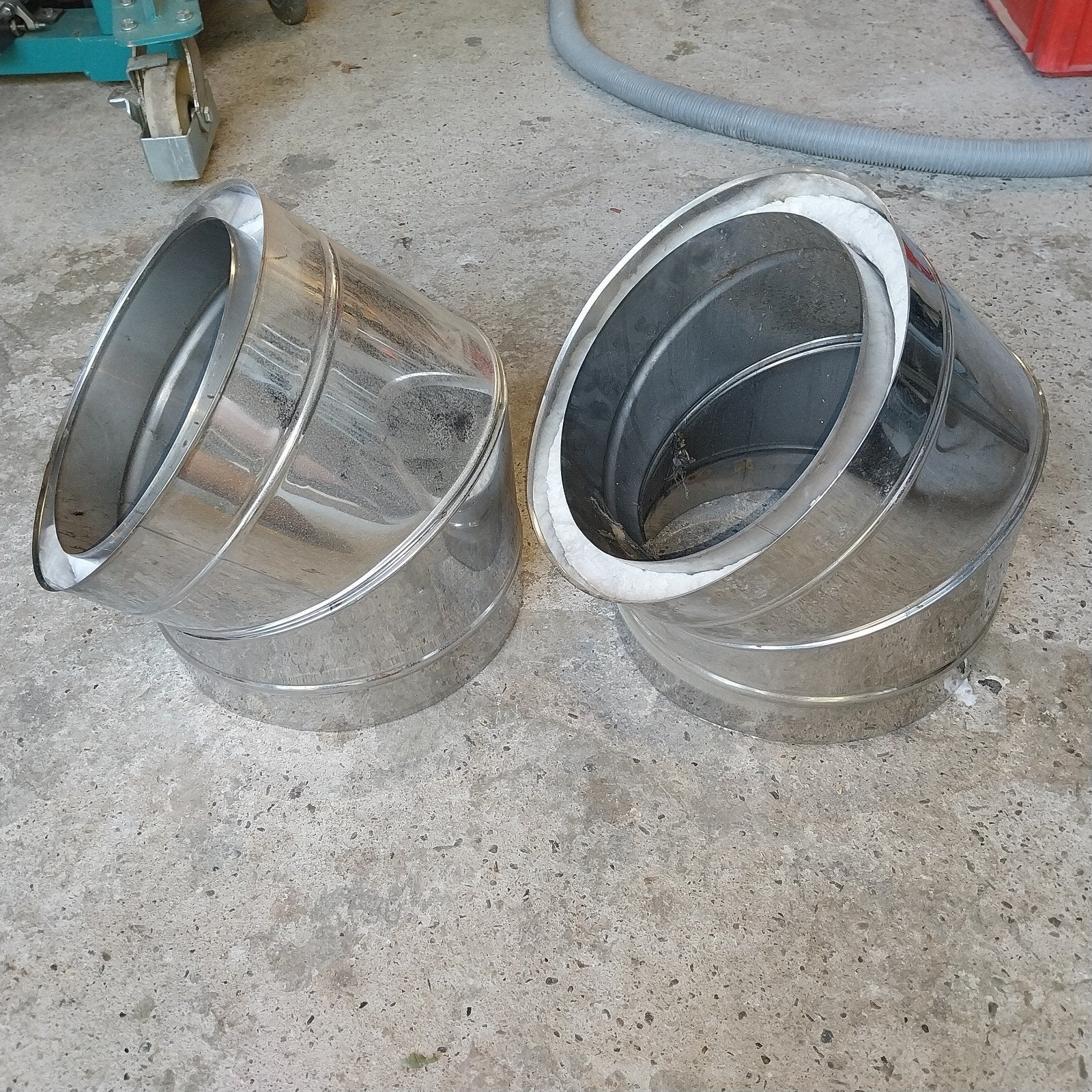 RVS Kachelpijpbochten 45 graden - 30/25 cm met beugels, Ophalen, Zo goed als nieuw, Rvs, Minder dan 2 meter