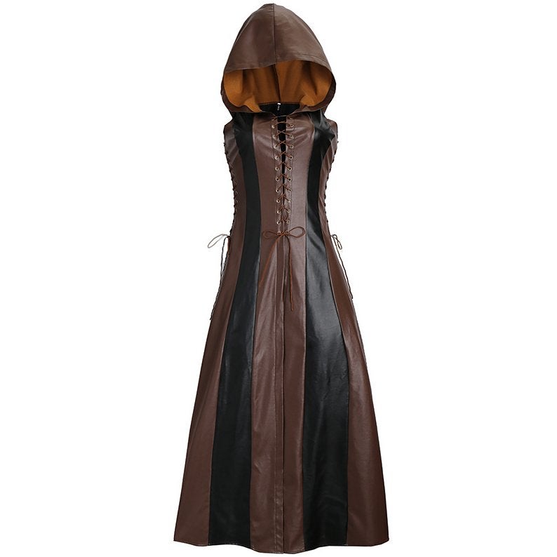 Middeleeuwse leren jurk (gothic steampunk bruine zwarte), Verzenden, Nieuw, Pak of Jurk