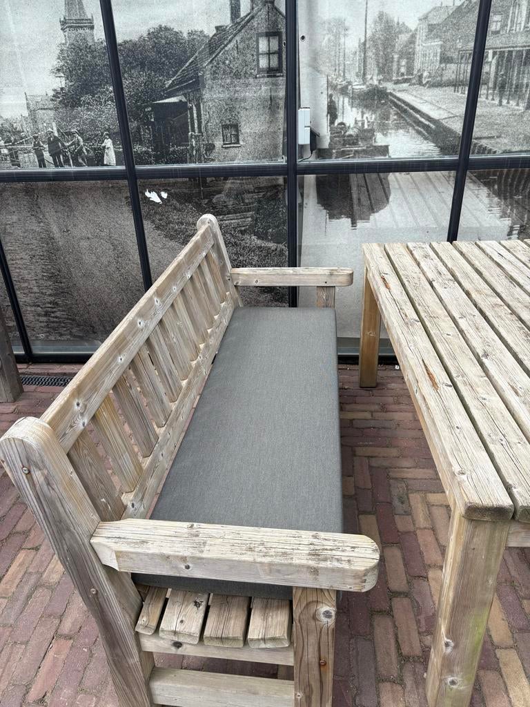 Houten tuinbank en tafel set - NOG 1 SET BESCHIKBAAR, Tuin en Terras, Ophalen, Gebruikt, Hout