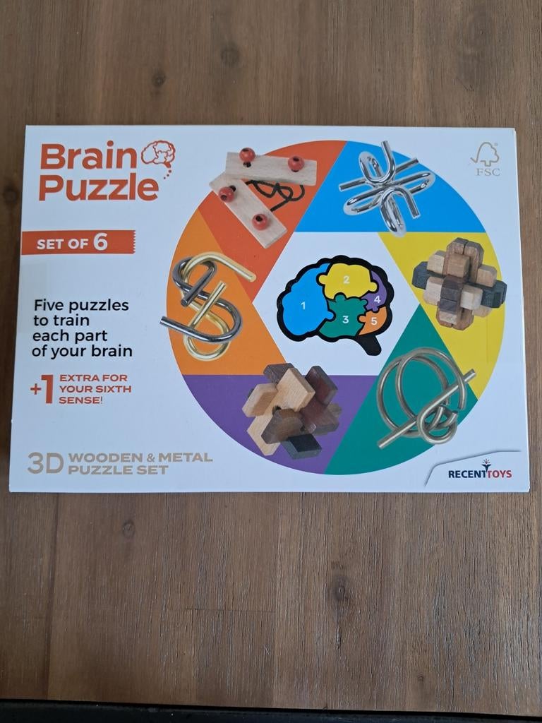 Brain Puzzle Set van 6 - 3D Houten & Metalen Puzzels, Ophalen of Verzenden, Minder dan 500 stukjes, Zo goed als nieuw, Rubik's of 3D-puzzel