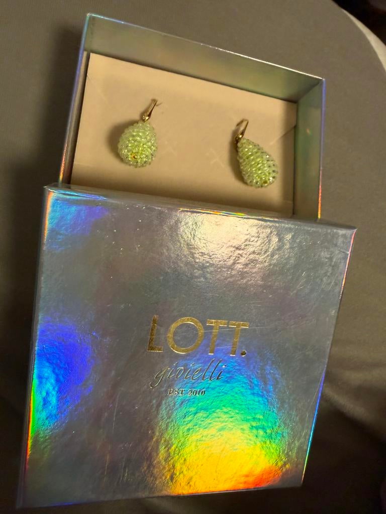 Originele Lott Gioielli Oorbellen - Lichtgroen met Kristal, Met kristal, Overige materialen, Hangers, Ophalen of Verzenden