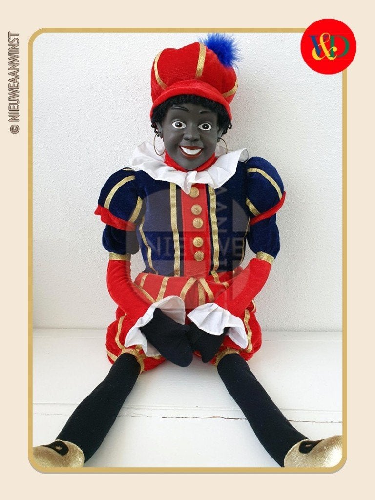 Nostalgische V&D etalage Piet pop - rood/blauw - 90cm, Diversen, Verzenden, Zo goed als nieuw