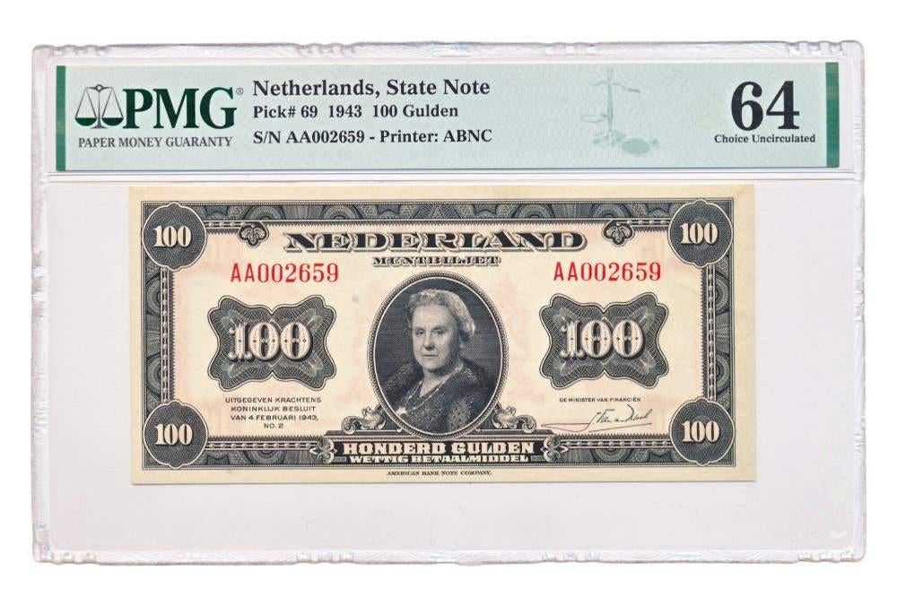 Nederland 100 Gulden 1943 Wilhelmina PMG64, Ophalen of Verzenden, 100 gulden, Los biljet