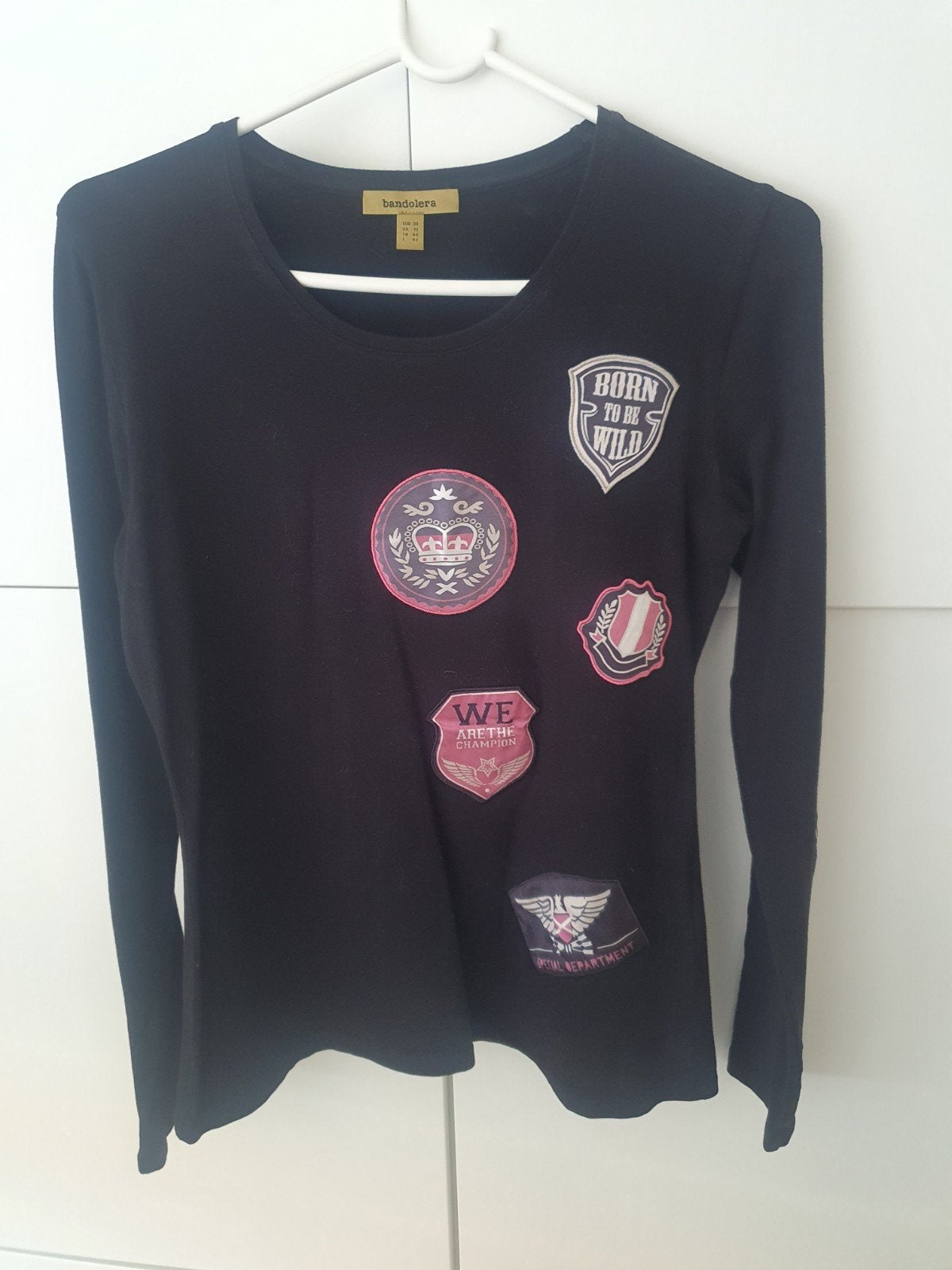 Bandolera shirt met lange mouwen en patches - Maat M, Maat 38/40 (M), Zwart, Ophalen of Verzenden, Zo goed als nieuw