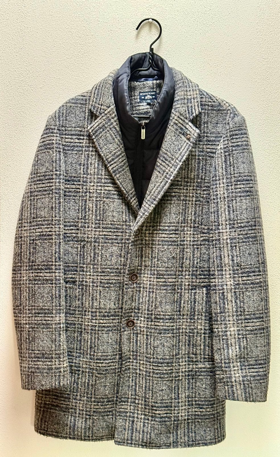 State of Art Heren Jas | Geruit | Maat 52 (L), Kleding | Heren, Ophalen of Verzenden, Zo goed als nieuw, Maat 52/54 (L), Grijs