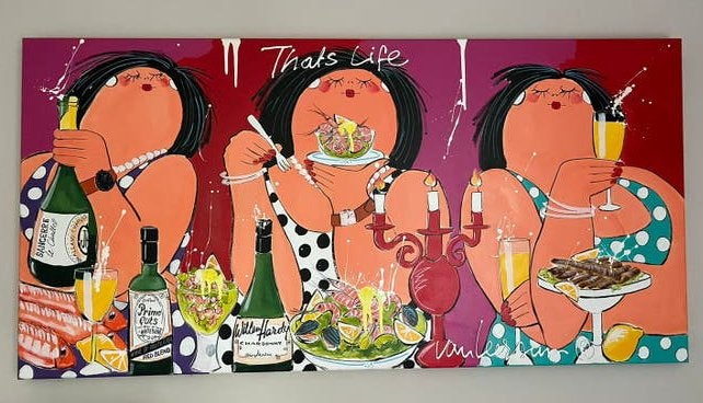 Origineel El van Leersum schilderij - Thats Life 140-70, Ophalen, Textiel, Schilderij/print, Van de kunstenaar zelf