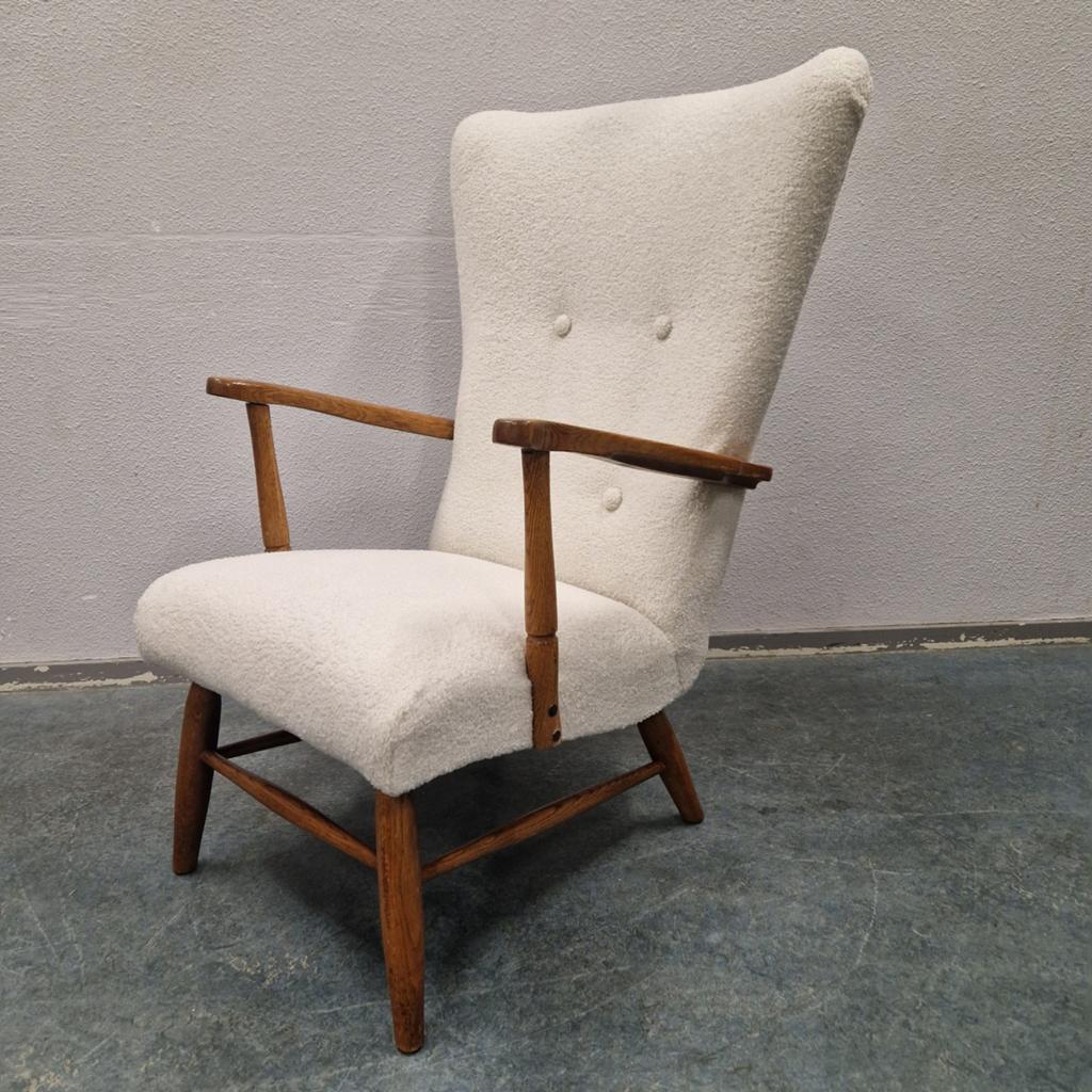 Vintage fauteuil nieuw bekleed teddy wingback fauteuil, Huis en Inrichting, Stoelen, Nieuw, Eén, Stof, Ophalen of Verzenden