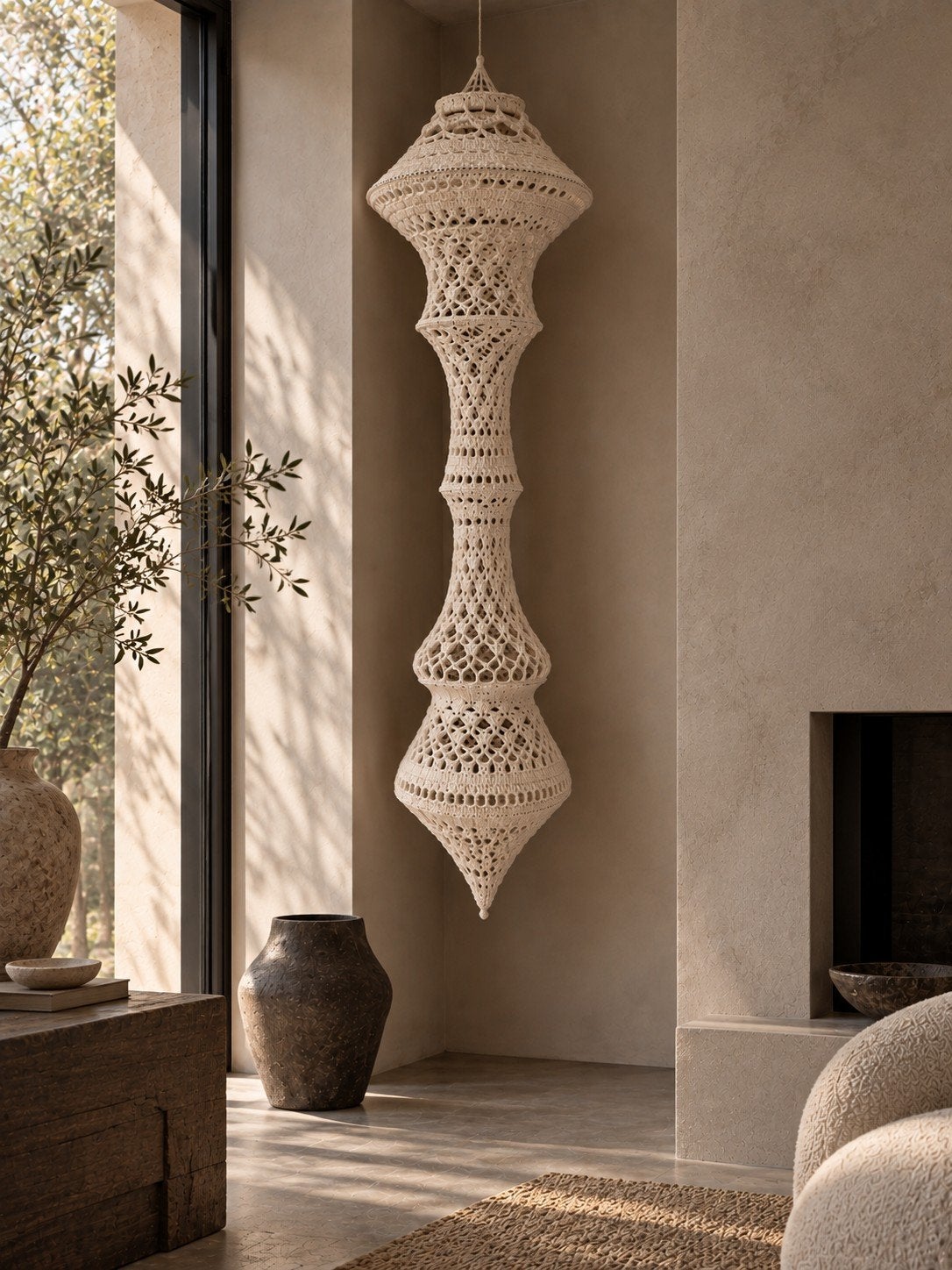 Handgemaakte Macramé Hang sculptuur - Boheemse Stijl, Boho, Nieuw, Ophalen of Verzenden, Wit