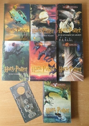 J. K. Rowling - Harry Potter 1 t/m 7 & boekenlegger, Boeken, Verzenden, Gelezen, J. K. Rowling