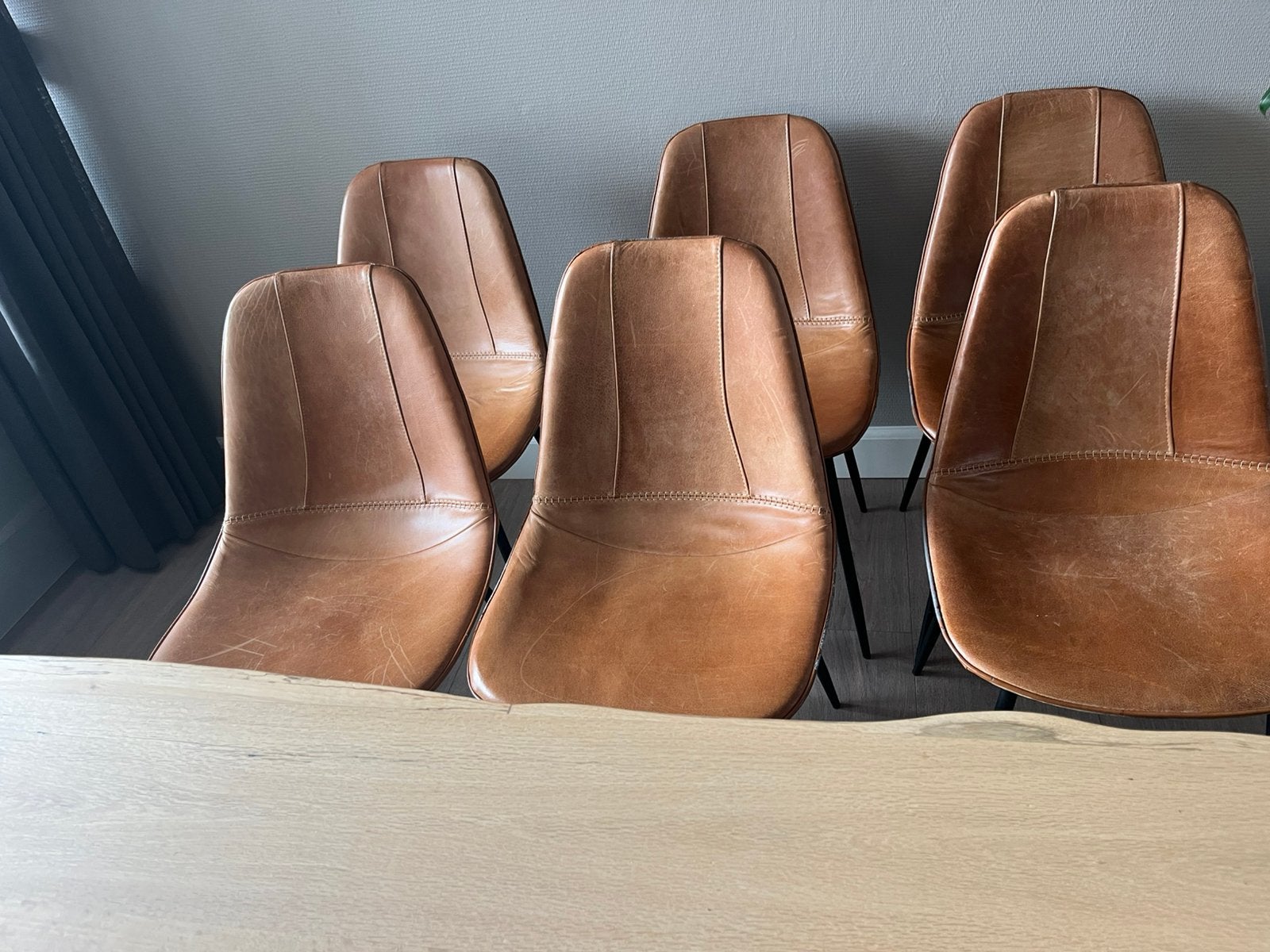 6 eetkamerstoelen, Ophalen, Gebruikt, Bruin, Leer