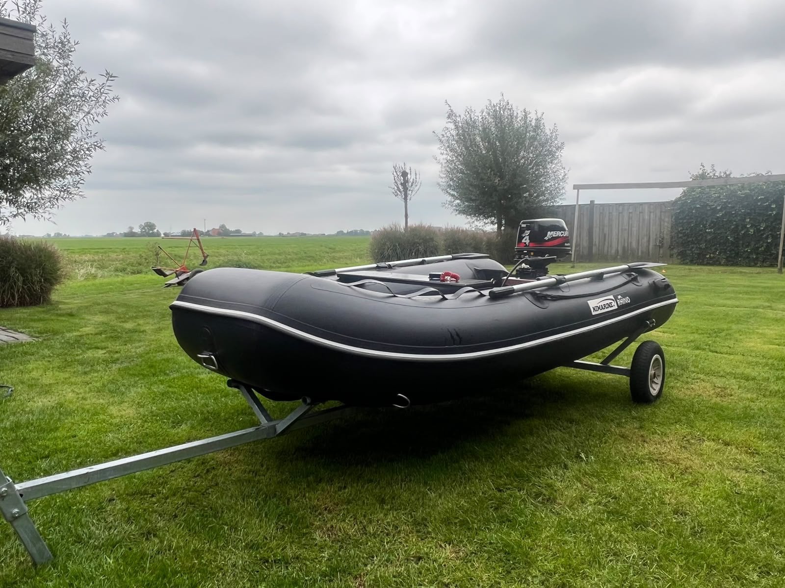 Rhino nimarine en Mercury 5 pk en trailer, Aluminium, Ophalen of Verzenden, Buitenboordmotor, Mercury