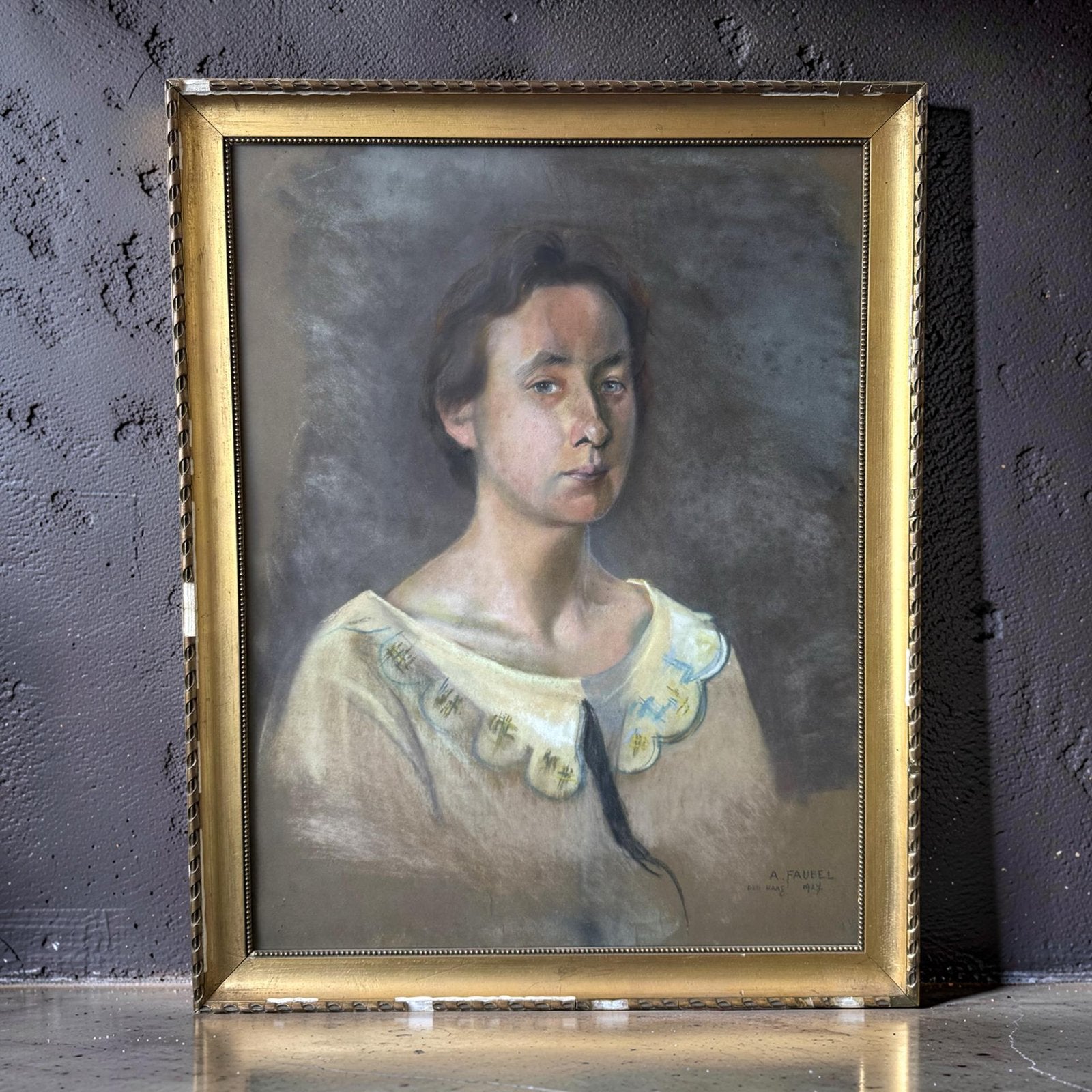 A . Faubel - portret in pastel gemaakt in 1927, Antiek en Kunst, Ophalen