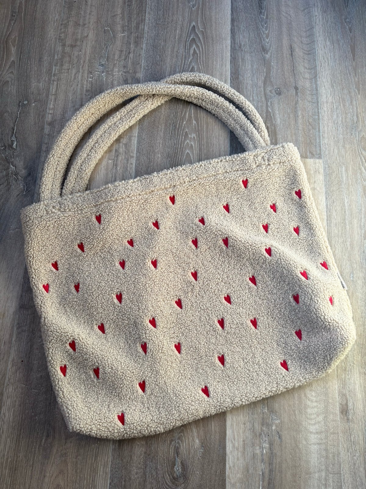 Studio Noos teddy shopper met hartjes, Ophalen of Verzenden, Zo goed als nieuw, Beige, Shopper