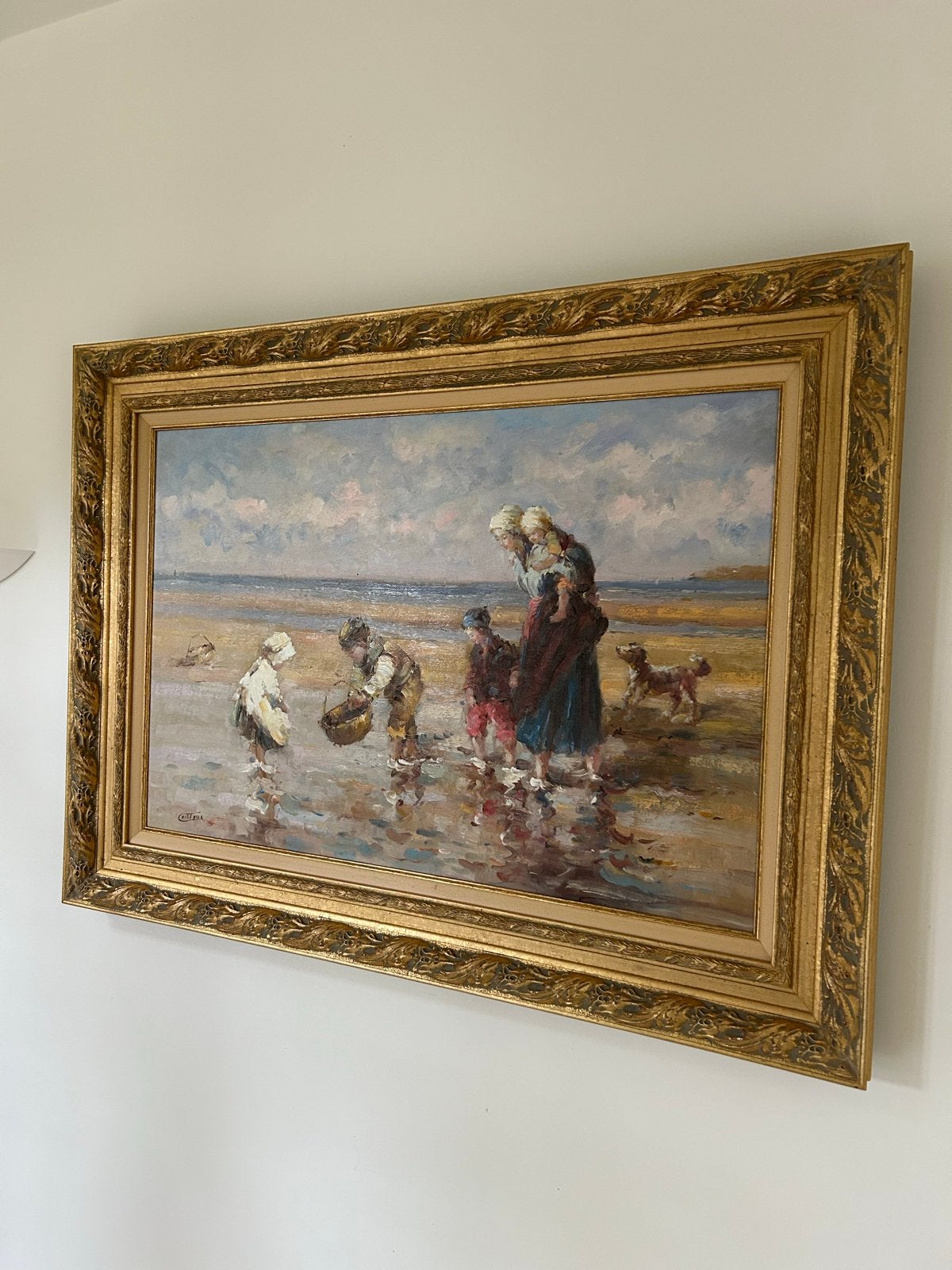 Olieschilderij van Cristaux - Strandtafereel met figuren, Antiek en Kunst, Ophalen