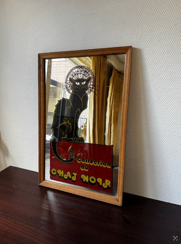 Zeldzame Antieke Spiegel Chat Noir, Jaren 60, Reclame, Kat, Antiek en Kunst, Ophalen, Rechthoekig, Minder dan 50 cm, Minder dan 100 cm