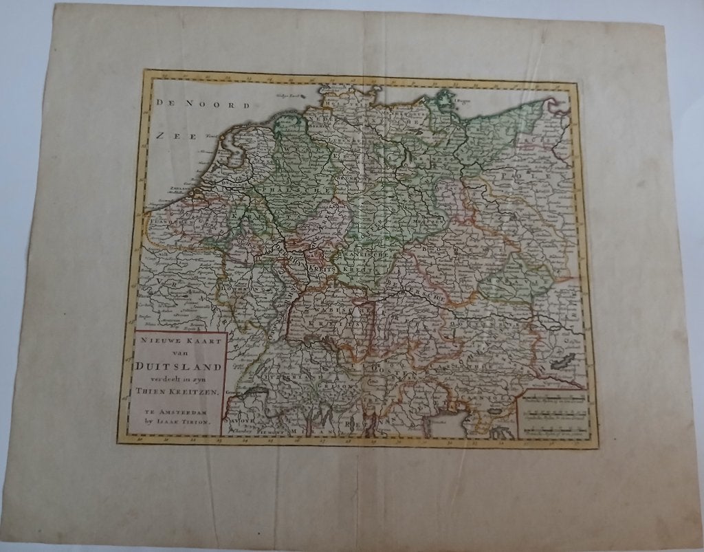 Nieuwe Kaart van Duitsland verdeelt in zyn Thien Kreitzen, 28 cm, 34 cm, Cartografie, Gravure