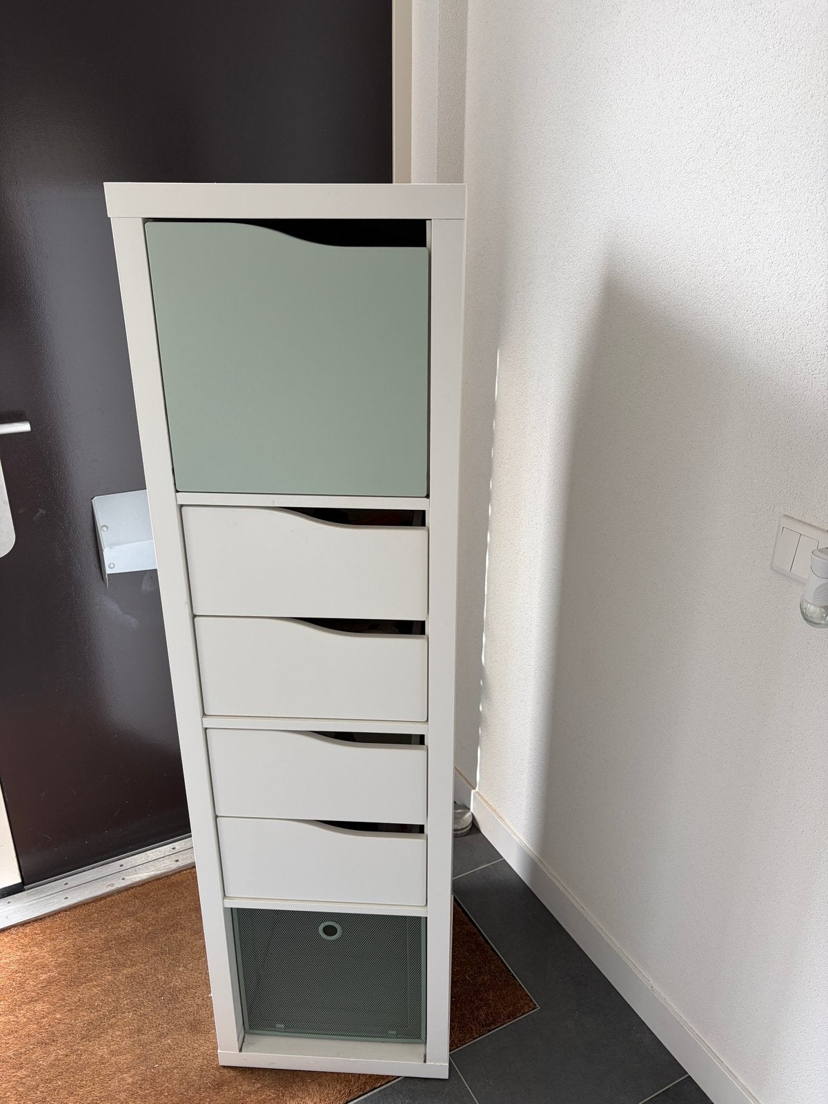 IKEA Kallax Kast met deur, lades en mandje, Ophalen, Gebruikt