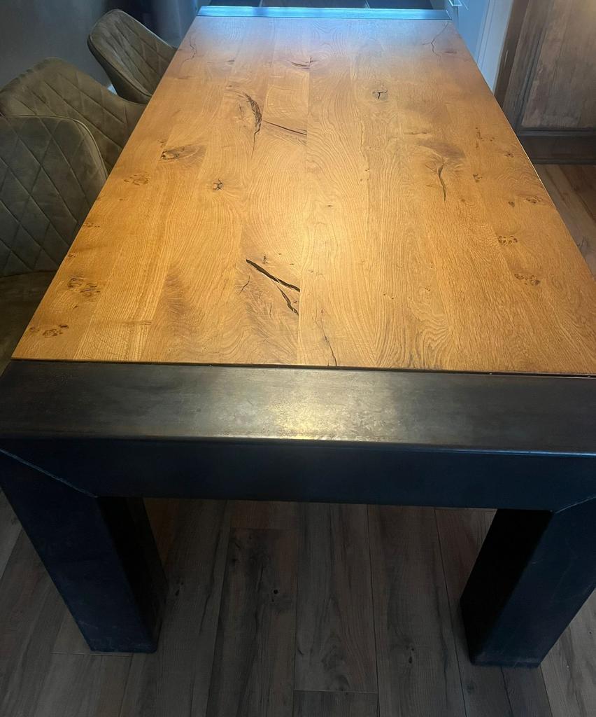 Stevige eikenhouten eettafel, Ophalen, Gebruikt, 100 tot 150 cm, Eikenhout