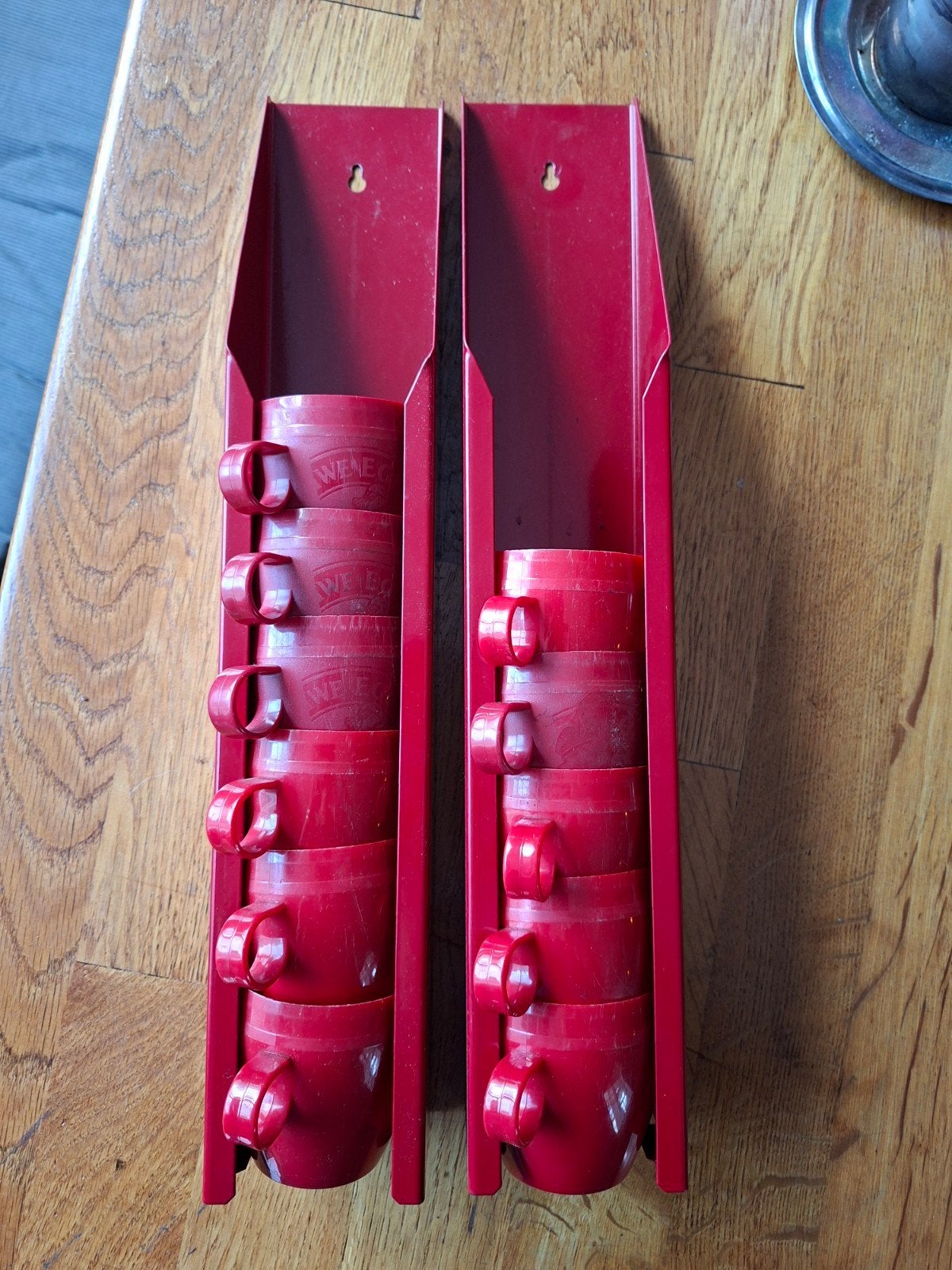 Douwe Egberts vintage rode plastic bekerhouders (11 stuks), Overige materialen, Gebruikt, Ophalen of Verzenden, Overige stijlen