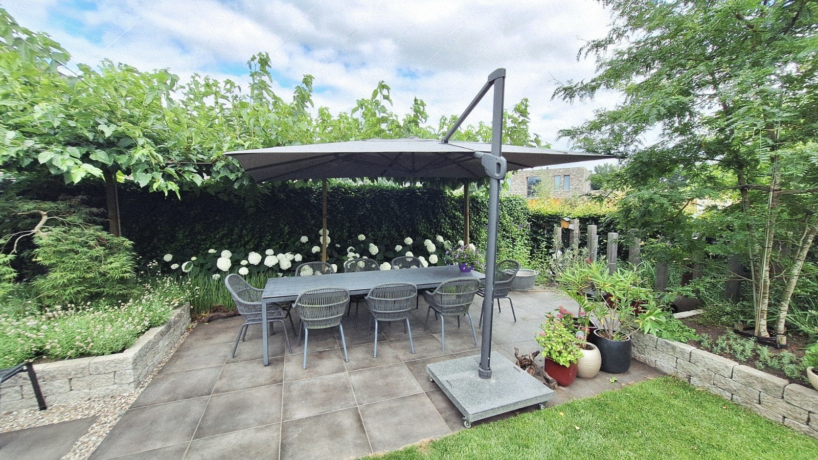 Zweefparasol 3x4m met granieten voet 125kg, Tuin en Terras, Parasols, Ophalen, Zo goed als nieuw, Zweefparasol