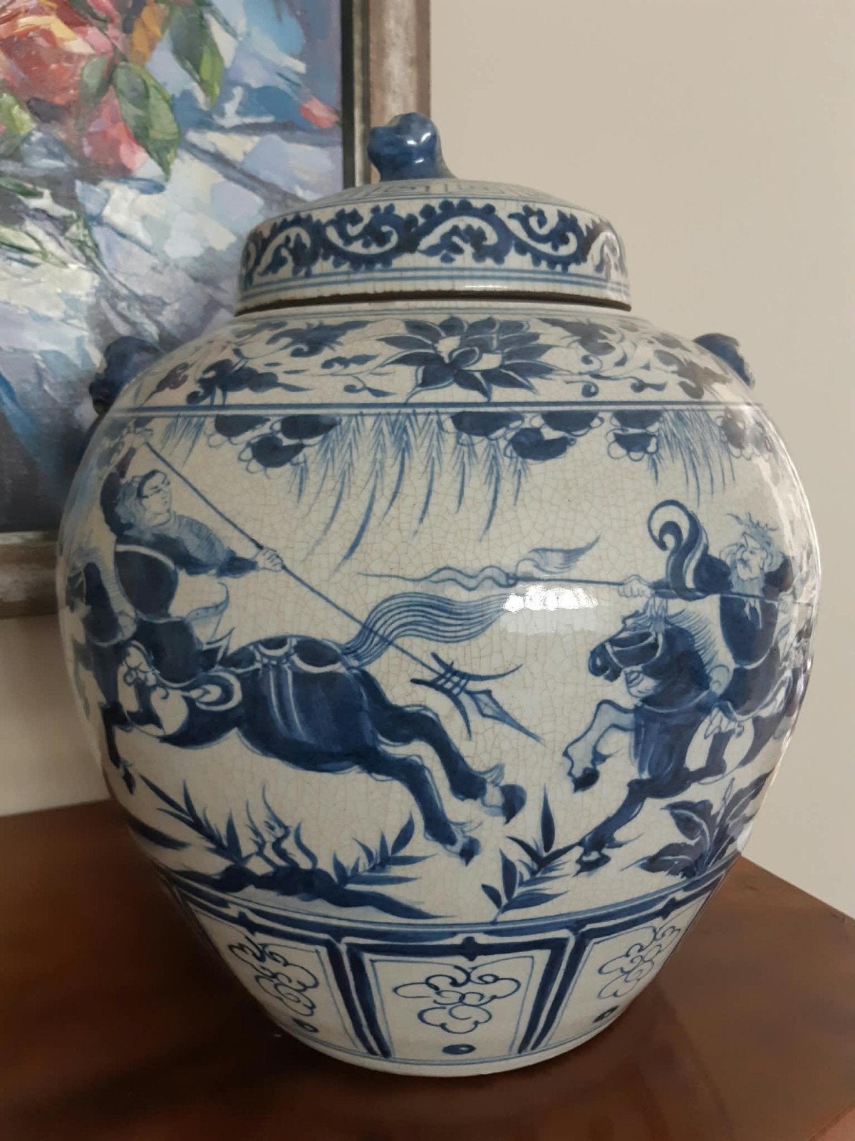 Grote traditionele Chinese Gemberpot Krijgers, Antiek en Kunst, Ophalen