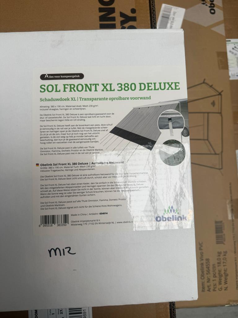Obelink Sol Front XL 380 Deluxe Schaduwdoek, P, P, P, Ophalen of Verzenden