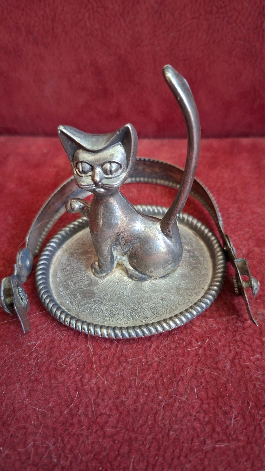 Vintage zilverkleurige kattenringhouder, Ophalen of Verzenden