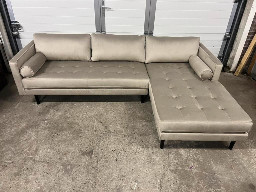 Luxe nieuwe beige stoffen hoekbank 257x170 cm, Ophalen, Nieuw, Vierpersoons of meer, Stof