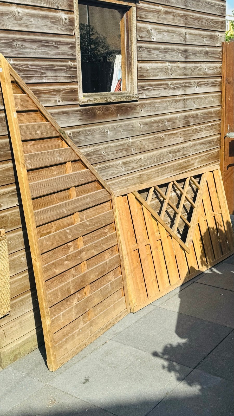 2 Houten tuinscherm met trellis en gesloten deel, Tuin en Terras, Ophalen, Minder dan 3 meter, Hout, 1 tot 2 meter