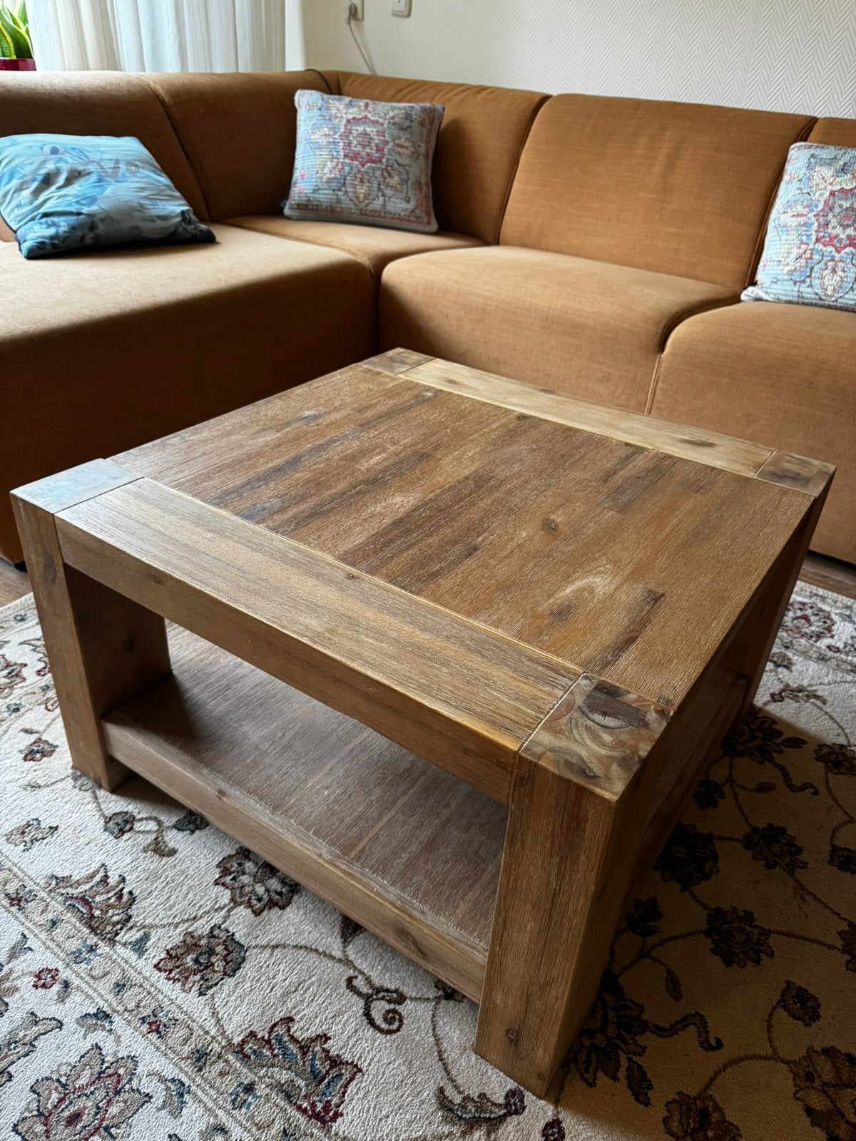 Salontafels acacia hout (2 stuks) 72x72 cm, Ophalen, 50 tot 100 cm, Vierkant, 50 tot 100 cm