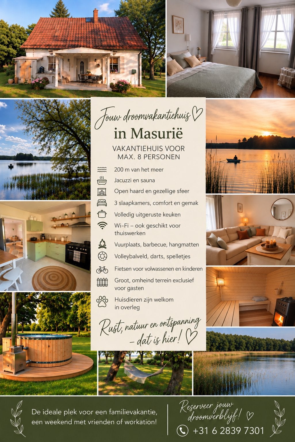 Vakantiehuis Masurië | Jacuzzi & sauna | 200 m van meer, 8 personen, Aan meer of rivier, 3 slaapkamers, Open haard