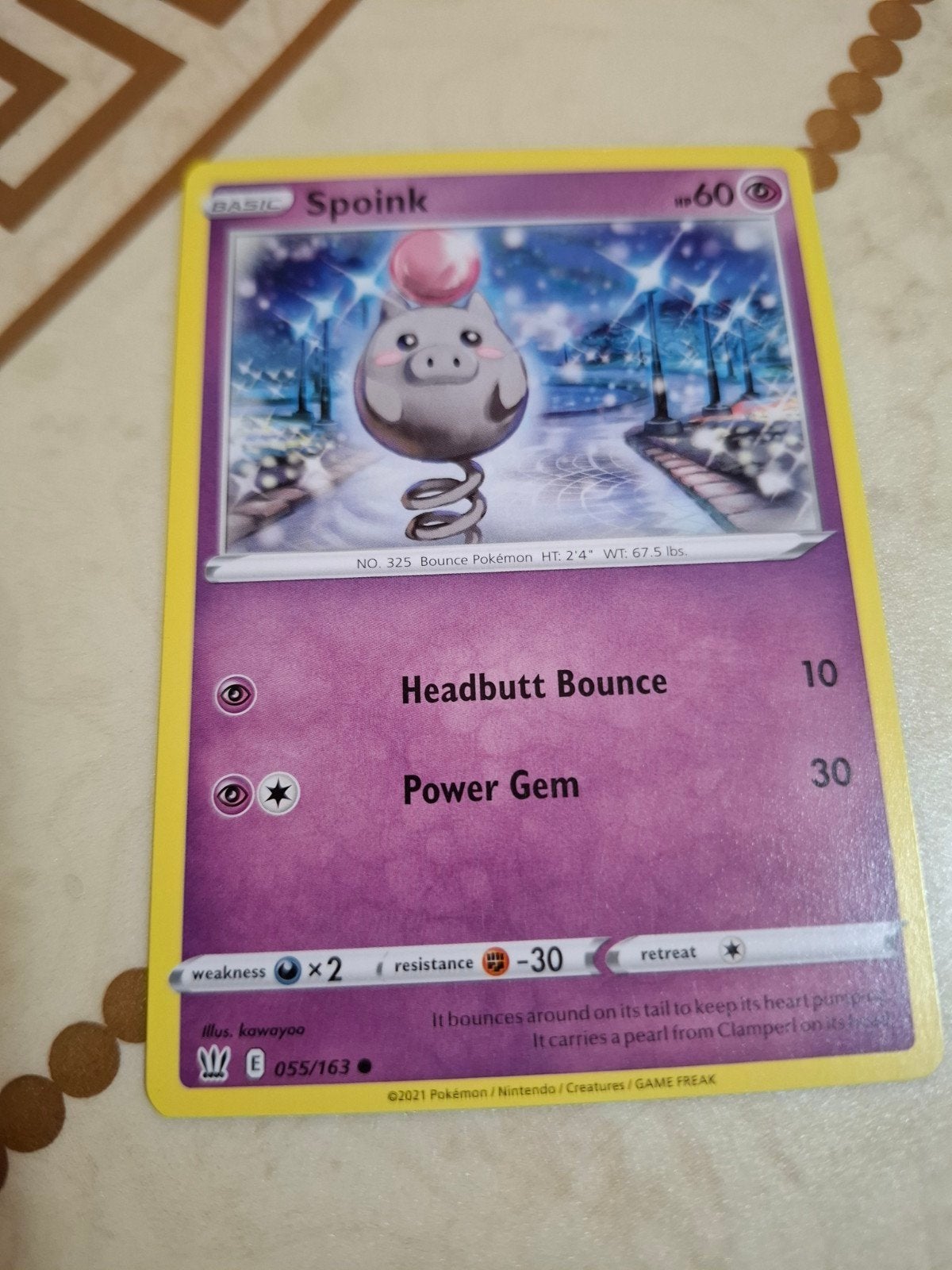 Pokémon Kaart Spoink 055/163 - Basic HP60, Ophalen of Verzenden, Zo goed als nieuw, Losse kaart