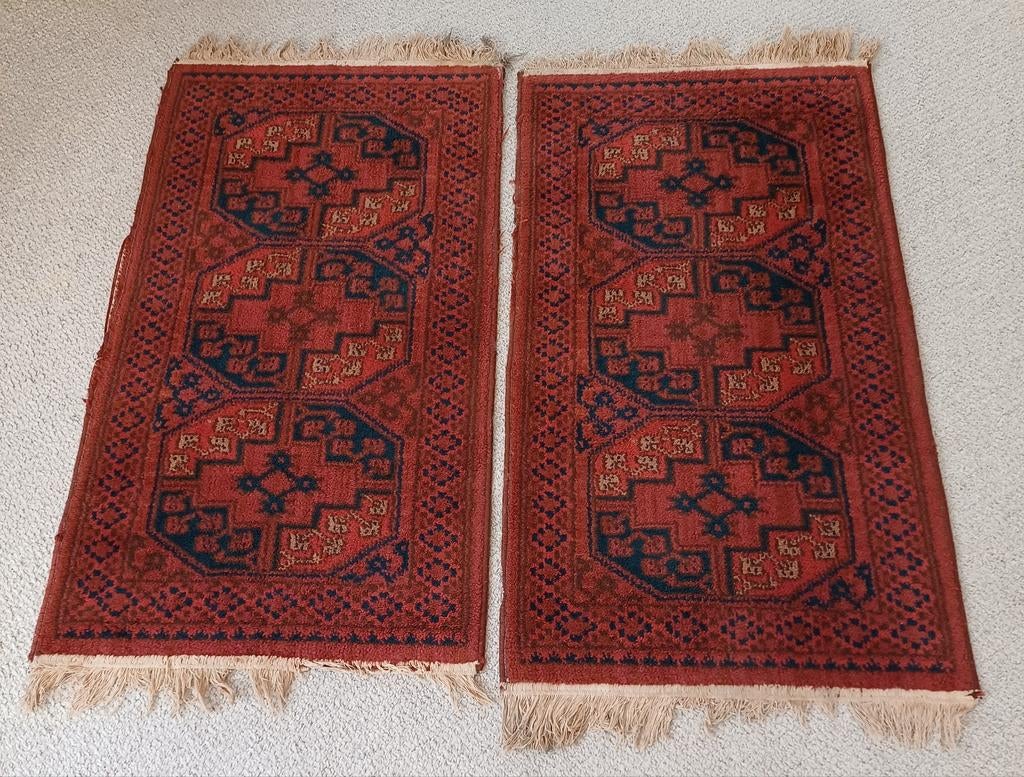 Set van 2 geweven kleden met ruffles - 128x67 cm, Gebruikt, 100 tot 150 cm, Blauw, Oosters, Bohemien, Traditioneel