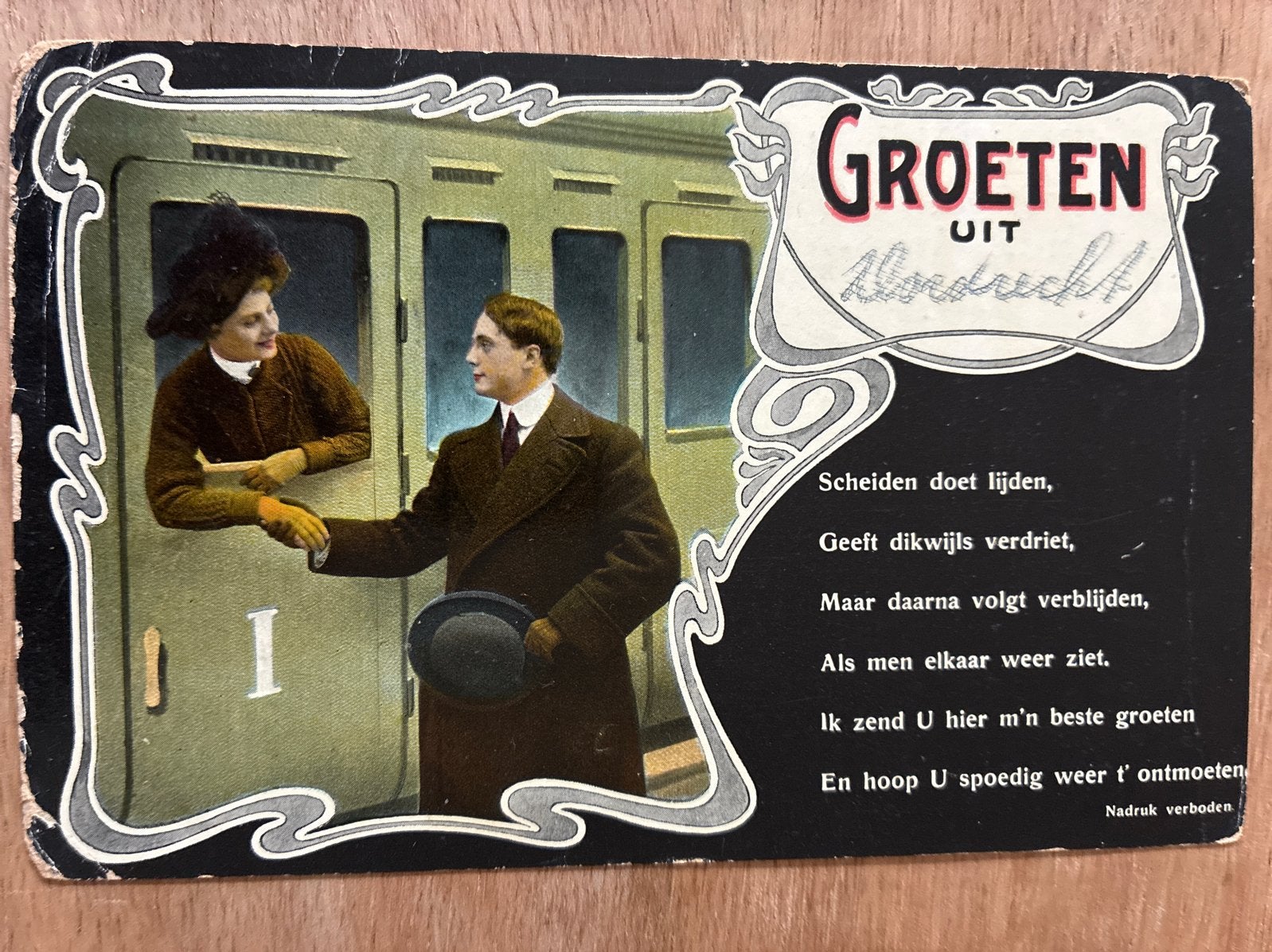 Oude ansichtkaart 'Groeten uit Dordrecht 1917 fantasie, Ophalen of Verzenden, Voor 1920, Gelopen, Noord-Holland