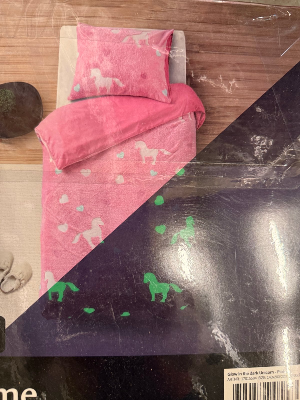 Glow in the Dark Eenhoorn Dekbedovertrek Roze 140x200/220, Kinderen en Baby's, Kinderkamer | Beddengoed, Overige merken, Nieuw