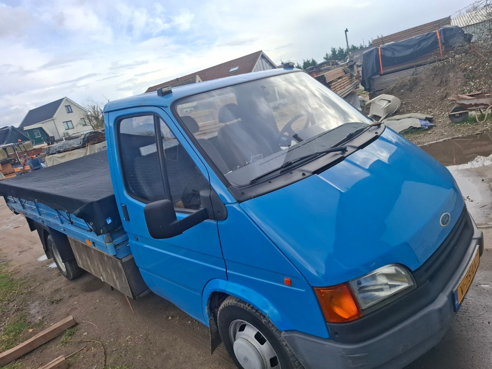 Ford transit 190ef benzine bakwagen met huif dubbel lucht, Blauw, Bedrijf, Handgeschakeld, Ford