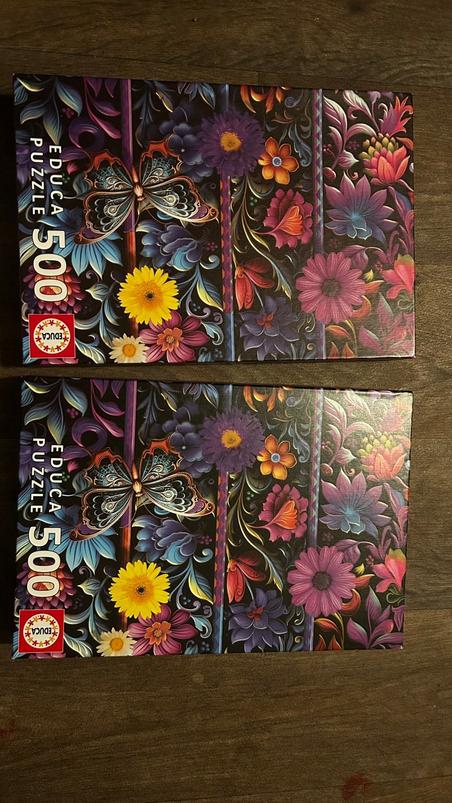 Educa puzzel 500 stukjes  Paarse bloemetjes, Ophalen of Verzenden, 500 t/m 1500 stukjes, Zo goed als nieuw, Legpuzzel