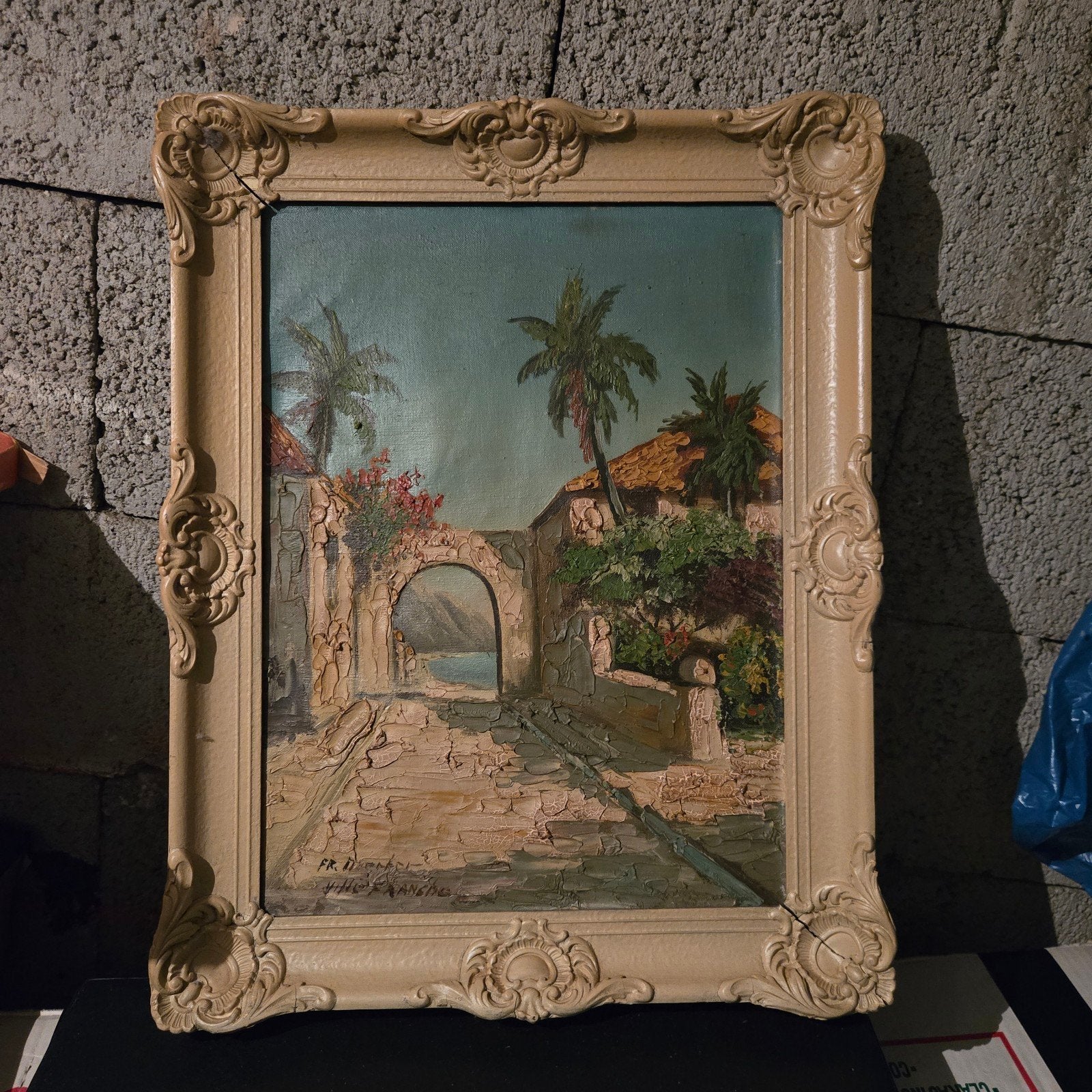 Olieverfschilderij: Tropisch Landschap met Palmbomen, Doek, Realistisch, Ophalen of Verzenden, Gesigneerd