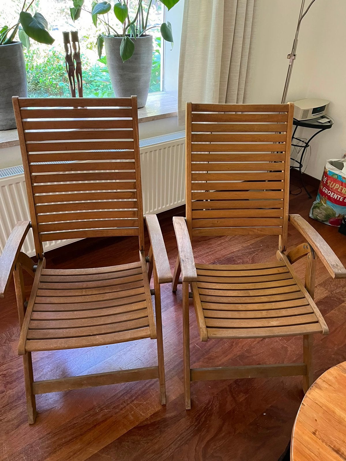 Teak hout tafel en 2 stoelen, Ophalen, Gebruikt, Teakhout