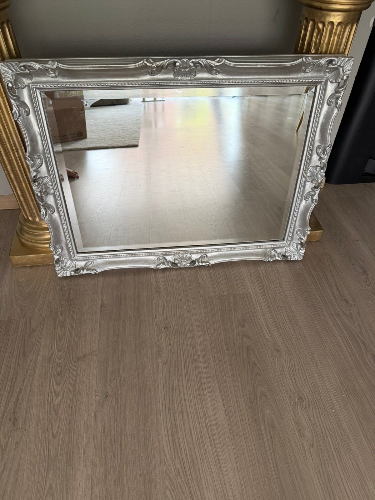 Zilveren spiegel barok stijl 82x62cm, Ophalen, Zo goed als nieuw, Rechthoekig, Minder dan 100 cm